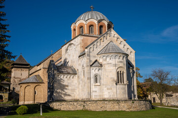 Fototapeta na wymiar Courtyard of monastery Studenica in Serbia