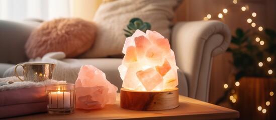 Fototapeta na wymiar Pink salt lamp for a peaceful and healthy home ambiance