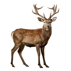 Deer, looking in to camera, side view full body, transparent background