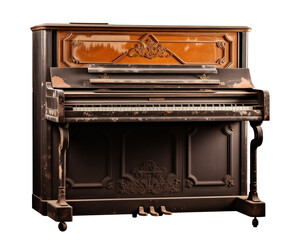 Fototapeta na wymiar old vintage piano isolated on transparent background, PNG file, professional studio photo