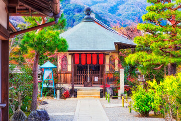 JP Arashiyama Temple Door pines - obrazy, fototapety, plakaty