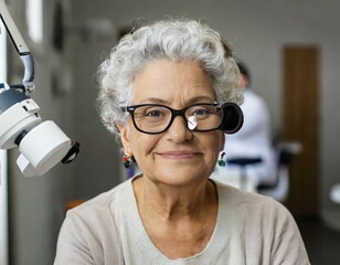 An elderly woman at an appointment with an ophthalmologist - obrazy, fototapety, plakaty