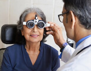 An elderly woman at an appointment with an ophthalmologist