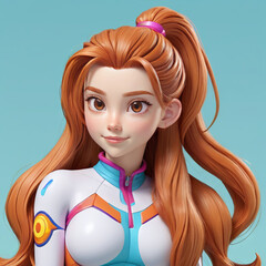 Friendly Teen Girl Pastel  Blue Sci-Fi Suit Long Hair 3D Character Cartoon Soft Squishy Soft Pop Figure