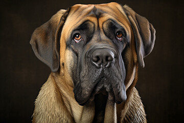 Obraz premium English Mastiff close-up portrait. Adorable canine studio photography.