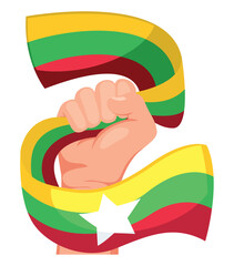 myanmar independence day flag with fist