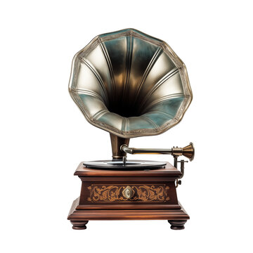 Beautiful old gramophone on a transparent background - stock png.