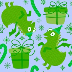 Cartoon animals seamless dragon pattern for wrapping paper and fabrics and linens and kids clothes print