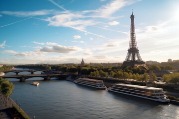 Fototapeta premium The Eiffel Tower in Paris, capital of France. Monument of the city of Paris. Magnificent view of the Eiffel Tower.