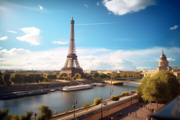 Fototapeta premium The Eiffel Tower in Paris, capital of France. Monument of the city of Paris. Magnificent view of the Eiffel Tower.