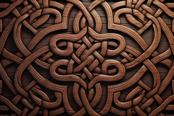 Celtic knot carved on wood background texture - intricate details - medieval fantasy wounder