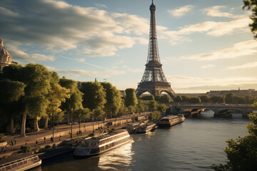 Obraz premium The Eiffel Tower in Paris, capital of France. Monument of the city of Paris. Magnificent view of the Eiffel Tower.