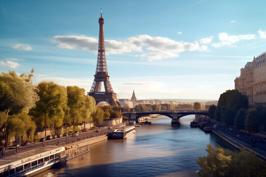 The Eiffel Tower in Paris, capital of France. Monument of the city of Paris. Magnificent view of the Eiffel Tower.