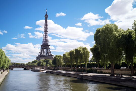 The Eiffel Tower in Paris, capital of France. Monument of the city of Paris. Magnificent view of the Eiffel Tower.
