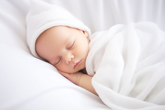 A newborn baby sleeps in a crib. Sound sleep for a healthy child