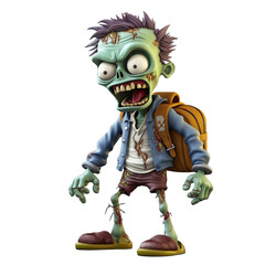 3d Cartoon Style Zombie. Isolated on a Transparent Background. Cutout PNG.