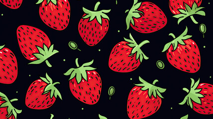 Vector cute seamless cartoon pattern with strawberries