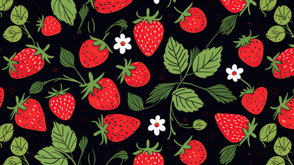 Vector cute seamless cartoon pattern with strawberries