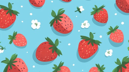 Vector cute seamless cartoon pattern with strawberries
