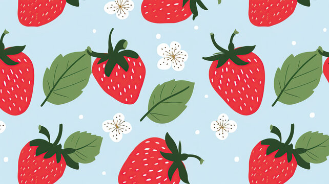 Vector cute seamless cartoon pattern with strawberries