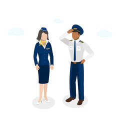 3D Isometric Flat  Set of Professional Airplane Crew , Civil Aviation Staff