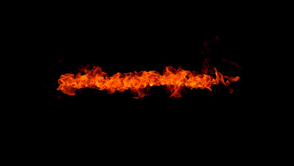 Freeze motion of fire flames isolated on black background