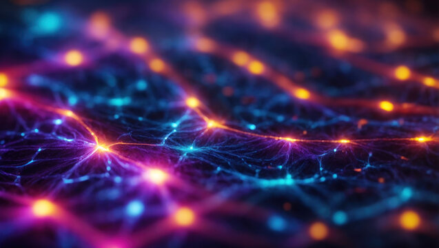 Macro shot of electrical signals between nerve cells of intramuscular tissue. Neurobiological abstract background.