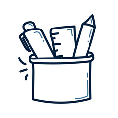 Hand drawn stationery in a box doodle line illustration. stationery in a box doodle icon vector.