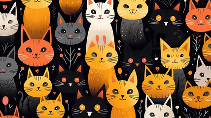 Vector seamless pattern with cute cats