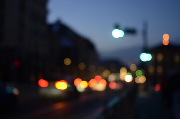 Blurred view of night city street