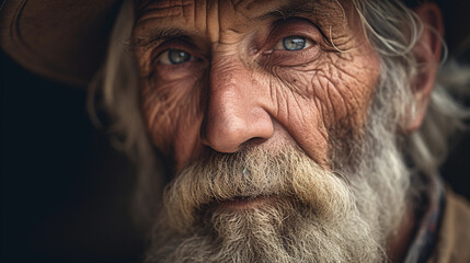 elderly man, deep sepia tones, weathered face full of stories, eyes gazing into the distance