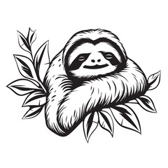 Lazy sloth in cartoon, doodle style. Isolated 2d vector illustration in logo, icon style, Eps 10, black and white. AI Generative