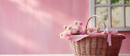 Placed in the back of the house a basket of pink