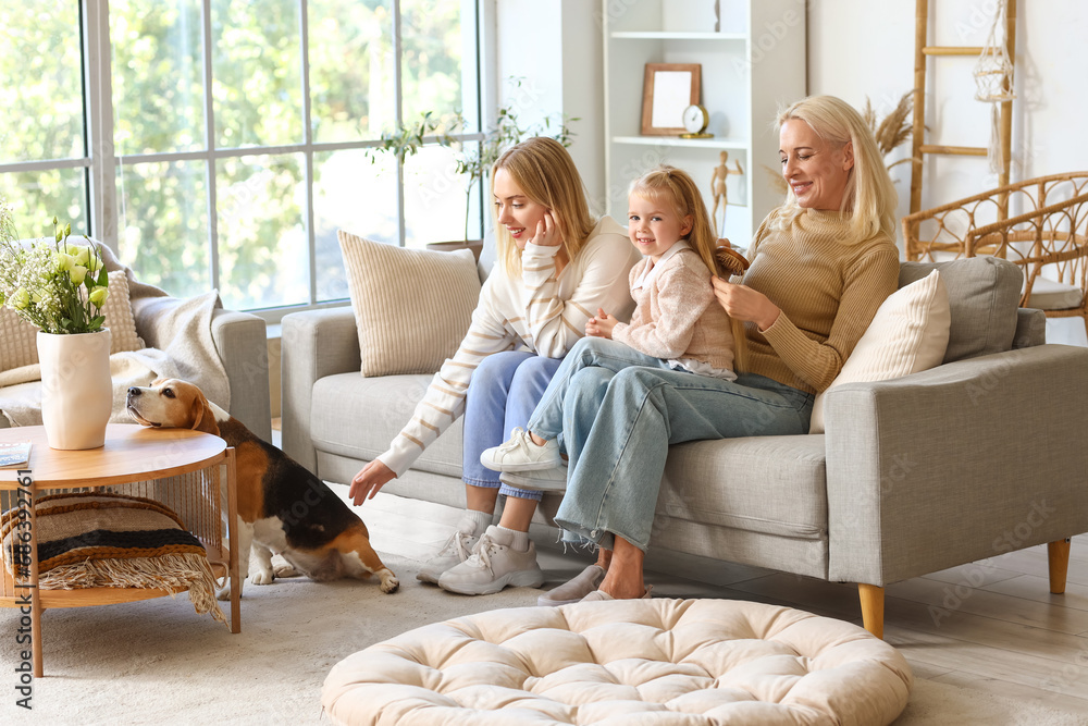 Canvas Prints happy family with cute dog at home