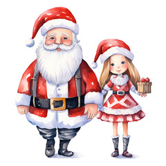 Cute Girl Merry Christmas Watercolor Clipart Illustration