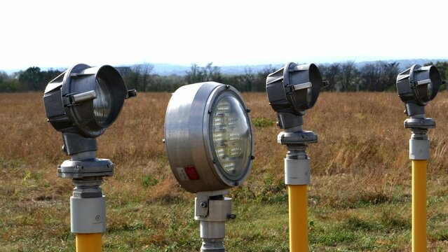 Lighting system off at the end of the runway during the day. Precision Approach Path Indicator