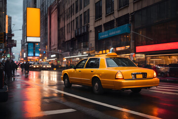 Fototapeta na wymiar Yellow taxi on the street in New York City, United States.
