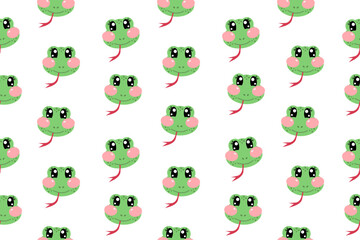 Obraz premium Seamless pattern with cute kawaii green face of snake for nursery, print or textile for kids