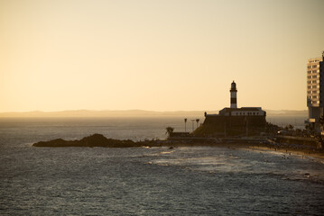 View of the Barra lighthouse in the late afternoon in the city of Salvador, Bahia.