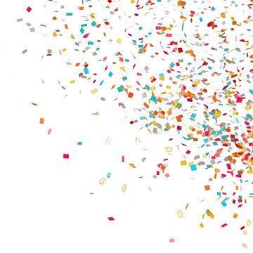 Burst of colorful confetti, transparent background (PNG)