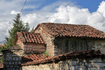 Fototapeta na wymiar Northeast facade and three-sided apse, Saint Mary of Vllaherna church in Kala-The Castle neighbourhood. Berat-Albania-078