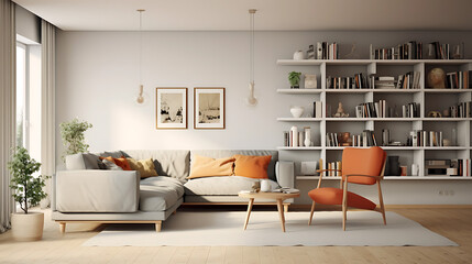 A modern minimalist home interior design - obrazy, fototapety, plakaty