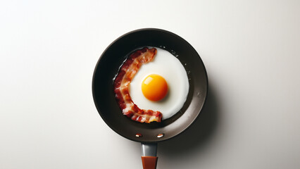 Fried egg and bacon in a pan - obrazy, fototapety, plakaty