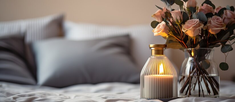 On Valentine s Day morning there s a luxurious scent emanating from a reed diffuser on the gray table in the bedroom next to a scented candle and the gray bed