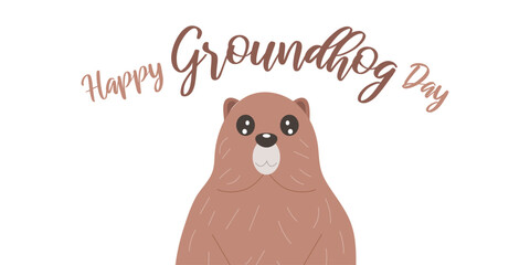 Happy Groundhog Day February 2. Holiday concept.Cute funny character. Vector illustration.