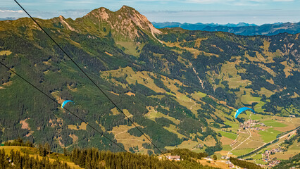 Alpine summer view with a paraglider at Mount Fulseck, Dorfgastein, St. Johann im Pongau, Salzburg,...