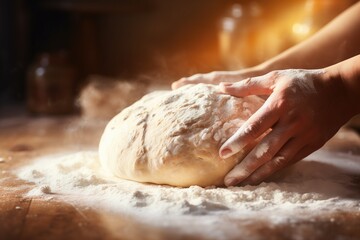 Fototapeta premium Dough. Hands Kneading Dough. Baking, culinary and pastry.