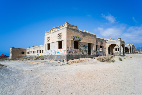 TENERIFE, CANARY ISLANDS, SPAIN - JULY 25, 2023: Ghost town of Abades and abandoned leper colony (Antiguo Leprosario Abades).