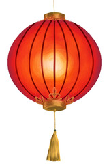 Obraz premium Ilustracion aislada de linterna roja china encendida, simbolo de la cultura china, lampara de papel festiva navideña, festival de los faroles chino, celebracion de año nuevo