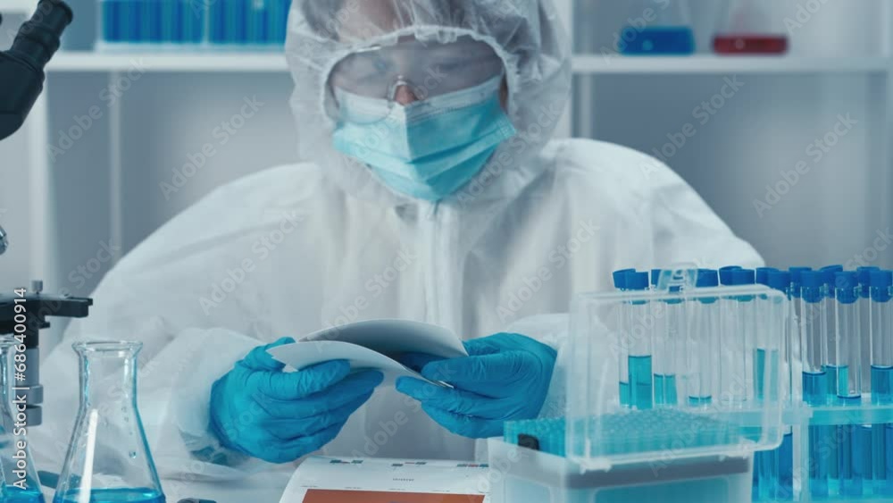 Poster The video examines the role of technology in fighting the epidemic, from developing new tests to creating effective drugs to treat diseases. A chemist checks the results laboratory tests and reports